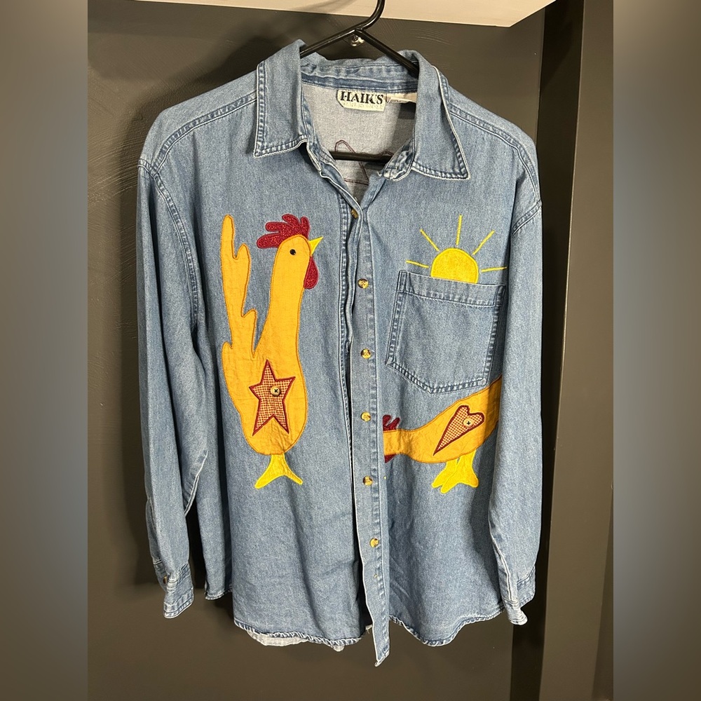 Halk’s thrifted embroidered long sleeve button up. Size XL.